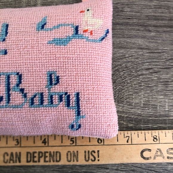 Vtg Pink Needlepoint SHH BABY Hanging - Picture 8 of 9